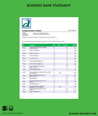 Atlantic Şirket checking account Hesap Özeti Word and PDF Şablon