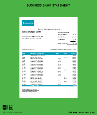 Atlantico İşletme account Hesap Özeti Word and PDF Şablon (1)