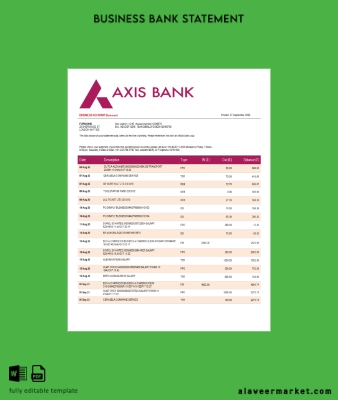 Axis Banka enterprise Hesap Özeti Word and PDF Şablon