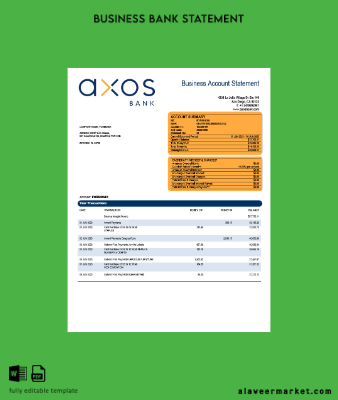Axos Banka firm account Hesap Özeti Word and PDF Şablon