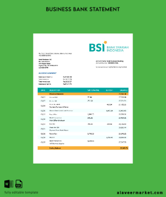 Banka Syariah Endonezya organization checking account Hesap Özeti Word and PDF Şablon