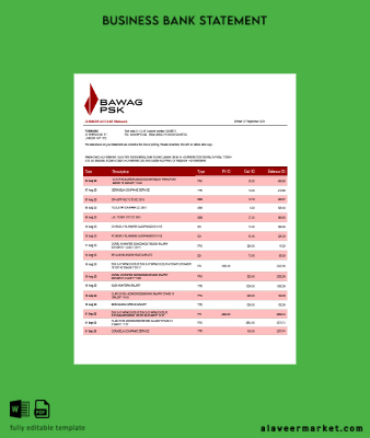 BAWAG PSK Banka firm account Hesap Özeti Word and PDF Şablon