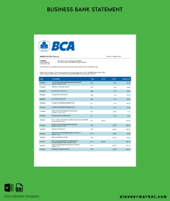 BCA Banka organization Hesap Özeti Word and PDF Şablon