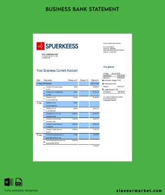 BCEE Lüksemburg Banka firm account Hesap Özeti Word and PDF Şablon