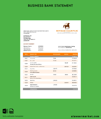 BCP Banka enterprise account Hesap Özeti Word and PDF Şablon