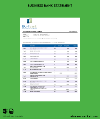 BGFI Banka firm account Hesap Özeti Word and PDF format