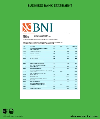 BNI Banka firm Hesap Özeti Word and PDF Şablon