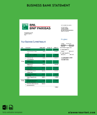 BNL Banka enterprise Hesap Özeti Word and PDF Şablon