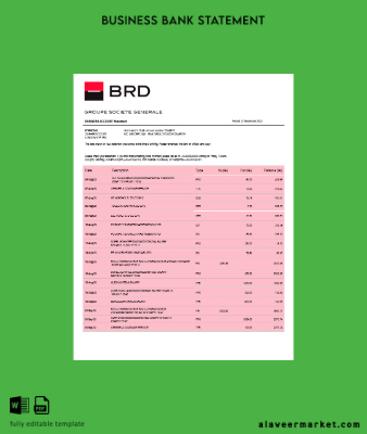 BRD Banka organization account Hesap Özeti Word and PDF Şablon