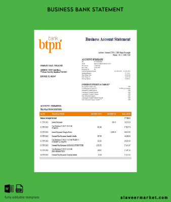BTPN İşletme Banka Hesap Özeti Word and PDF format