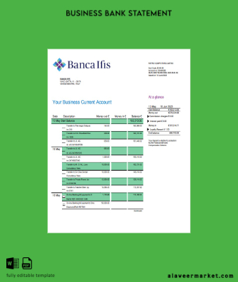 Banca IFIS İşletme checking account Hesap Özeti Word and PDF Şablon