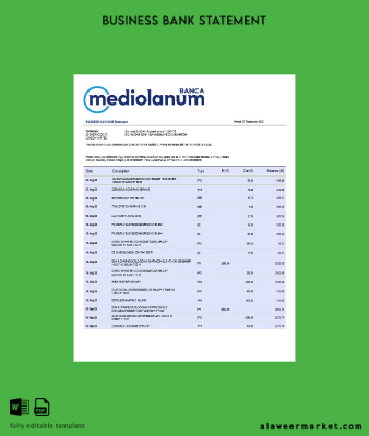 Banca Mediolanum firm account Hesap Özeti Word and PDF Şablon