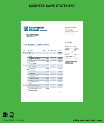Banca Populaire di Sondrio İşletme Banka Hesap Özeti Word and PDF Şablon