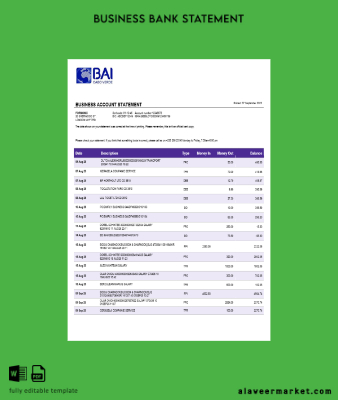 Banco Africano de Investimentos İşletme Banka Hesap Özeti Word and PDF format