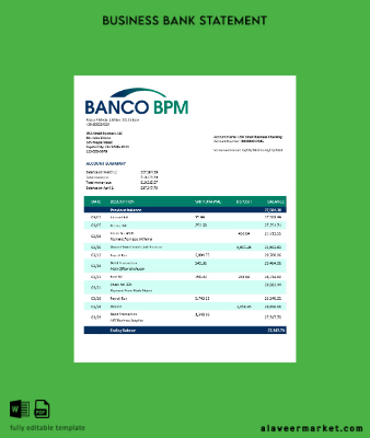 Banco BPM enterprise Hesap Özeti Word and PDF Şablon