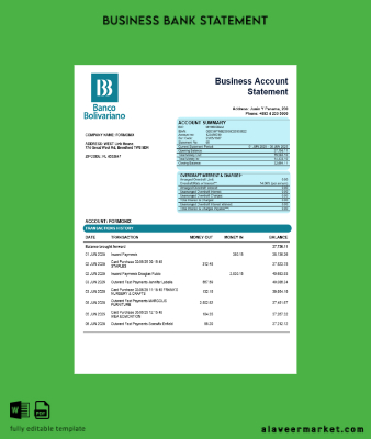 Banco Bolivariano Şirket Hesap Özeti Word and PDF format