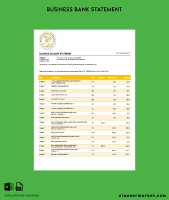 Banco Central de Bolivya enterprise Hesap Özeti Word and PDF format