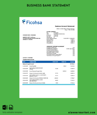 Banco Ficohsa İşletme Banka Hesap Özeti Word and PDF format (1)