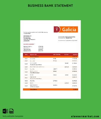Banco Galicia Şirket account Hesap Özeti Word and PDF Şablon