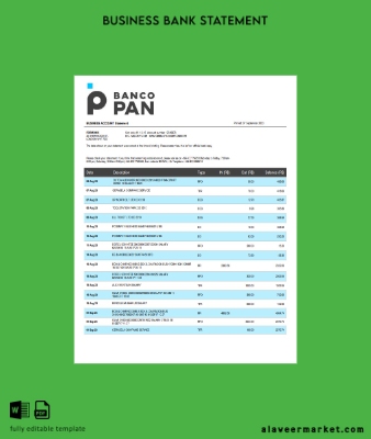 Banco Pan Banka firm account Hesap Özeti Word and PDF Şablon