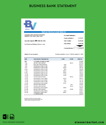 Banco Votorantim enterprise account Hesap Özeti Word and PDF Şablon