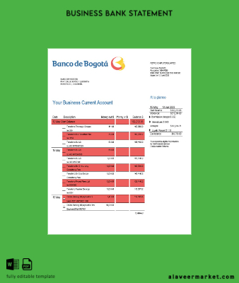 Banco de Bogotá enterprise account Hesap Özeti Word and PDF Şablon