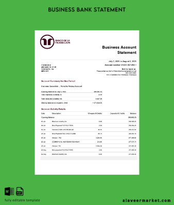 Banco de la Producción organization checking account Hesap Özeti Word and PDF Şablon (1)