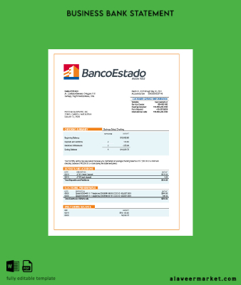 Banco del Estado de Chille organization Hesap Özeti Word and PDF Şablon
