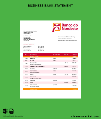 Banco do Nordeste firm account Hesap Özeti Word and PDF Şablon