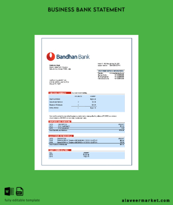 Bandhan Banka organization account Hesap Özeti Word and PDF Şablon