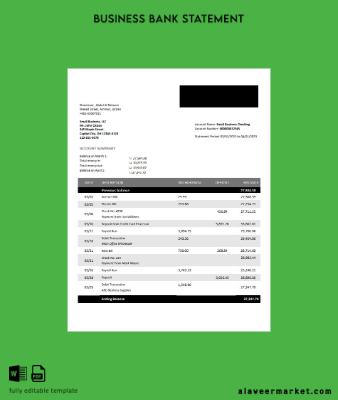 Banka Al Etihad firm account Hesap Özeti Word and PDF Şablon