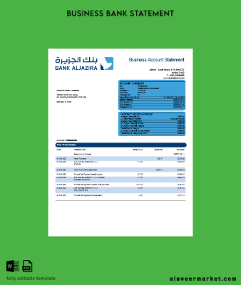 Banka AlJazira firm account Hesap Özeti Word and PDF Şablon