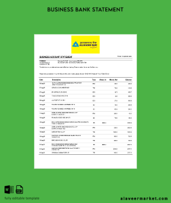 Banka Allahabad organization checking account Hesap Özeti Word and PDF format