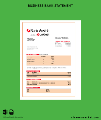 Banka Avusturya organization Hesap Özeti Word and PDF Şablon