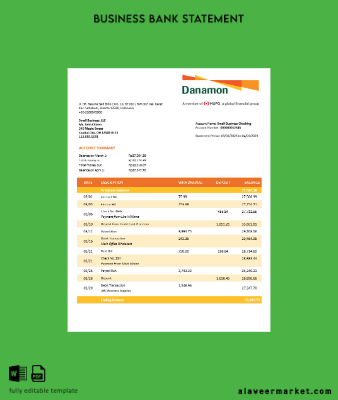 Banka Danamon enterprise account Hesap Özeti Word and PDF Şablon