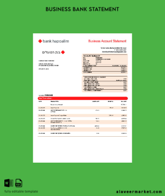 Banka Hapoalim firm account Hesap Özeti Word and PDF Şablon