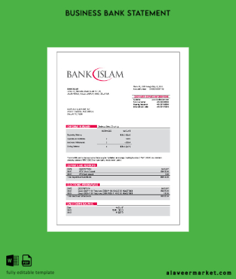 Banka Islam Şirket account Hesap Özeti Word and PDF Şablon