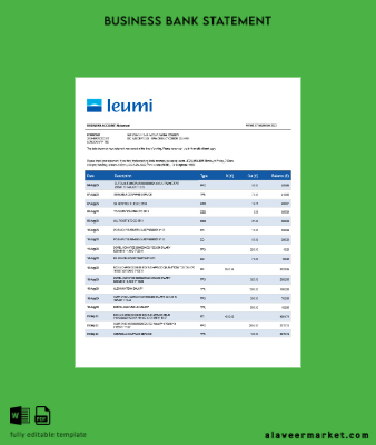 Banka Leumi İşletme Hesap Özeti Word and PDF Şablon