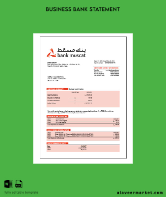 Banka Muscat enterprise account Hesap Özeti Word and PDF Şablon