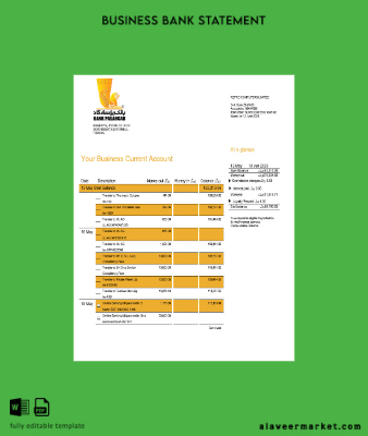 Banka Pasargad İşletme Hesap Özeti Word and PDF Şablon