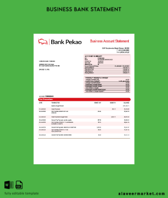 Banka Pekao S. A Şirket Hesap Özeti Word and PDF Şablon