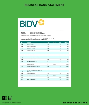 Banka for Investment and Development of Vietnam Kimlik Kartı İşletme Hesap Özeti Word and PDF Şablon
