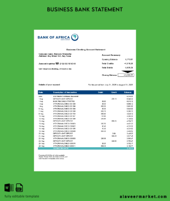 Banka of Africa İşletme Banka Hesap Özeti Word and PDF format (1)
