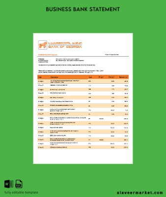 Banka of Gürcistan İşletme checking account Hesap Özeti Word and PDF templat