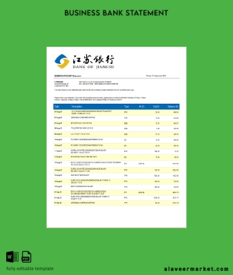 Banka of Jiangsu corporate account Hesap Özeti Word and PDF Şablon