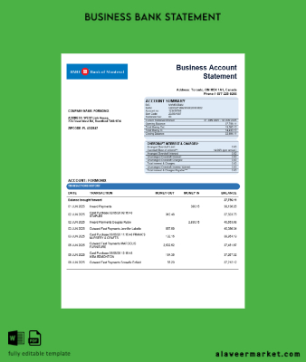 Banka of Gerçek Şirket Hesap Özeti Word and PDF format