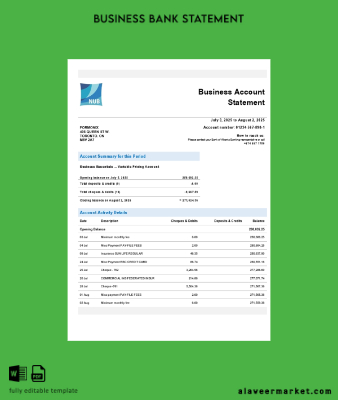 Banka of Nauruan firm account Hesap Özeti Word and PDF Şablon (1)