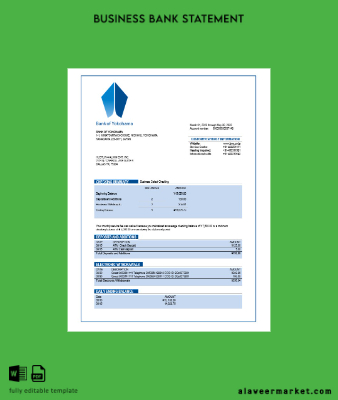 Banka of Yokohama Şirket checking account Hesap Özeti Word and PDF Şablon