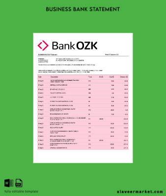 Banka of the Ozarks firm account Hesap Özeti Word and PDF Şablon