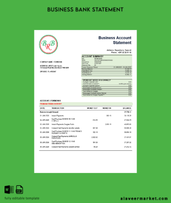 Banka of the Republic of Burundi Şirket Hesap Özeti Word and PDF format